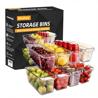 8 Pack Fridge Storage Bins, BPA Free Clear Refrigerator Organizers and Storage Containers, Clear Pantry Organization & Cabinet Bins, Slim Freezer Bin for Kitchen, Mini Fridge, Breast Milk