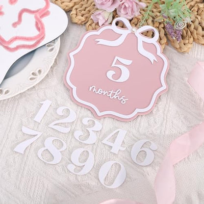Pink Acrylic 1 to 12 Months Milestone Cards - Bow Nursery Decorations