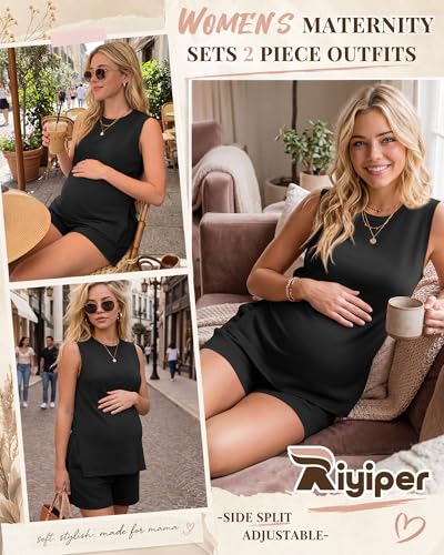 Riyiper Women's Maternity 2 Piece Casual Outfits Sets - color: Black, size: X-Large