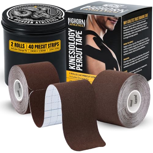 Precut Kinesiology Tape with Tin, 40 Strips 2"×10", Cocoa - color: Cocoa