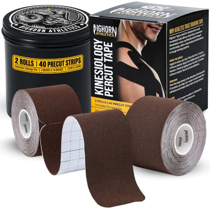 Precut Kinesiology Tape with Tin, 40 Strips 2"×10", Cocoa - color: Cocoa