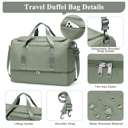 Small Travel Duffle Bag with Shoe Compartment, 35L Personal Item Bag - color: A-Green, size: Small