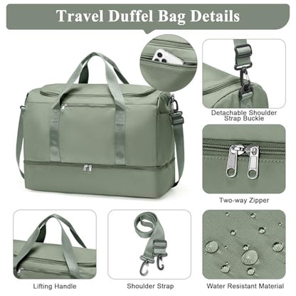 Small Travel Duffle Bag with Shoe Compartment, 35L Personal Item Bag - color: A-Green, size: Small