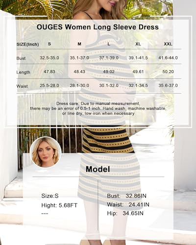 OUGES Womens 2025 Spring Maternity Striped Dress Spaghetti Strap Bodycon Knit Side Slit Midi Sweater Casual Dress - color: Dark Apricot Black Striped, size: Medium