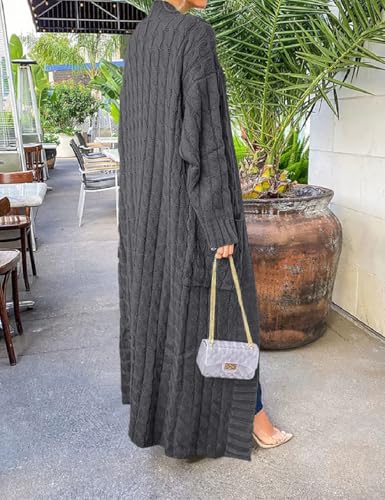 Womens Thin Stylish Cable Knit Dual Extra Long Maxi Cardigan with 2-Pockets - color: Cardigan-dark Gray, size: Large