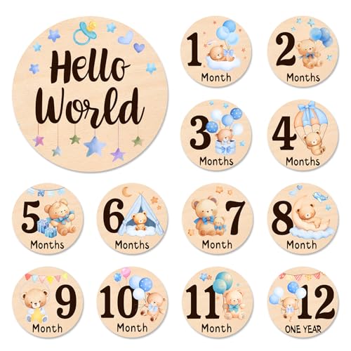 13Pcs Baby Monthly Milestone, Bear Monthly Milestone Cards Newborn Gift - color: Bear1