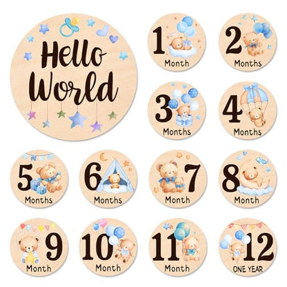 13Pcs Baby Monthly Milestone, Bear Monthly Milestone Cards Newborn Gift - color: Bear1