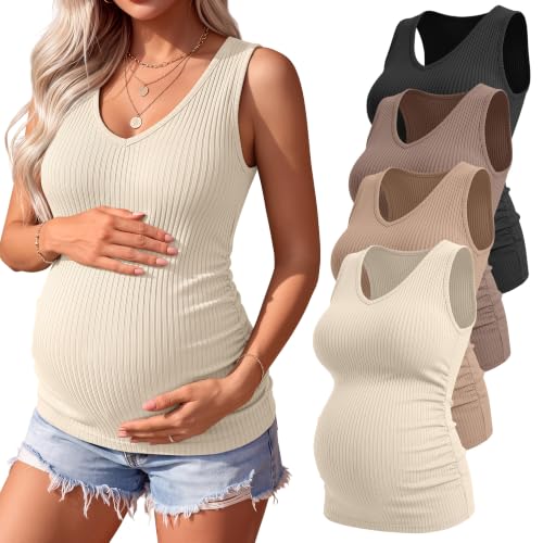 4 Pack Women's Maternity Pregnancy Tanks - color: Apricot, Khaki, Coffee, Black, size: Medium