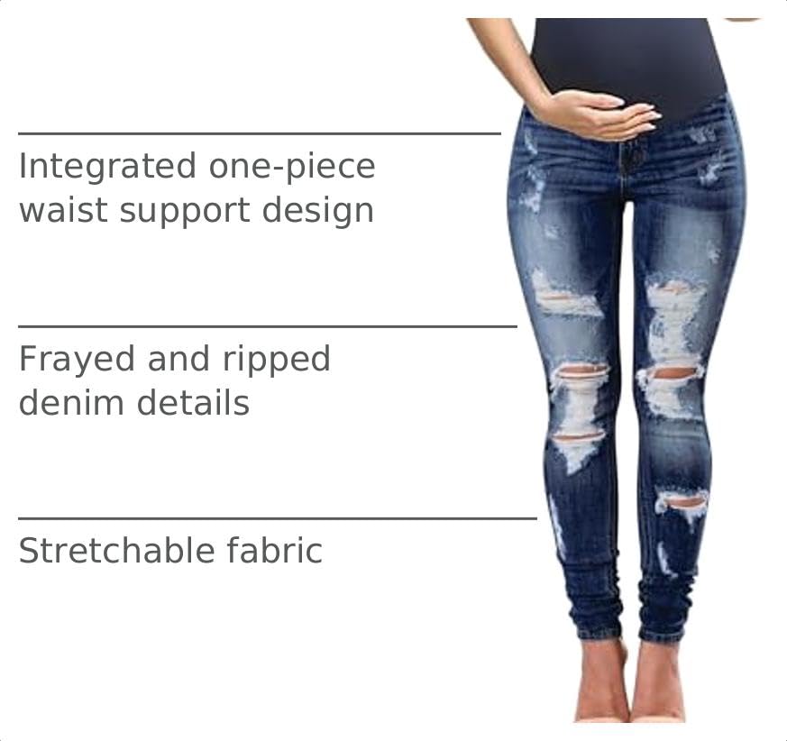 Maternity Jeans Over The Belly Slim Stretch Maternity Work Pants and Pocket - color: Dark Blue, size: Medium