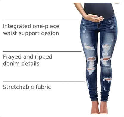 Maternity Jeans Over The Belly Slim Stretch Maternity Work Pants and Pocket - color: Dark Blue, size: Medium