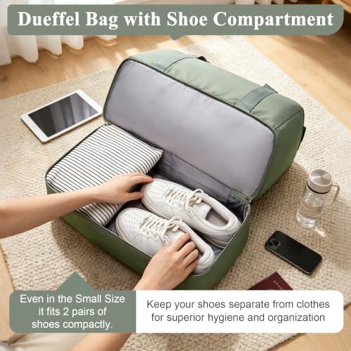 Small Travel Duffle Bag with Shoe Compartment, 35L Personal Item Bag - color: A-Green, size: Small