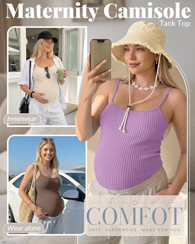 4 Pack Maternity Tank Tops - color: Blue, Purple, Cream, Brown, size: X-Large