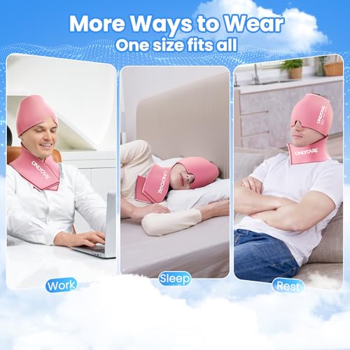 ONLYCARE Migraine Relief Cap & Neck Ice Pack Wrap Gel Set, Headache Relief - color: Pink