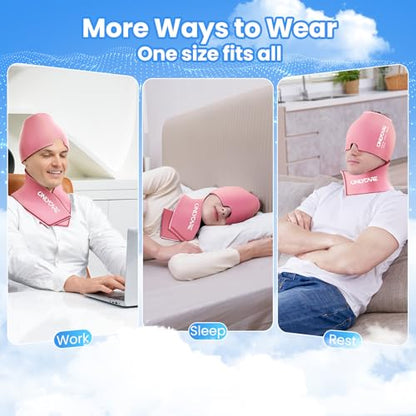 ONLYCARE Migraine Relief Cap & Neck Ice Pack Wrap Gel Set, Headache Relief - color: Pink