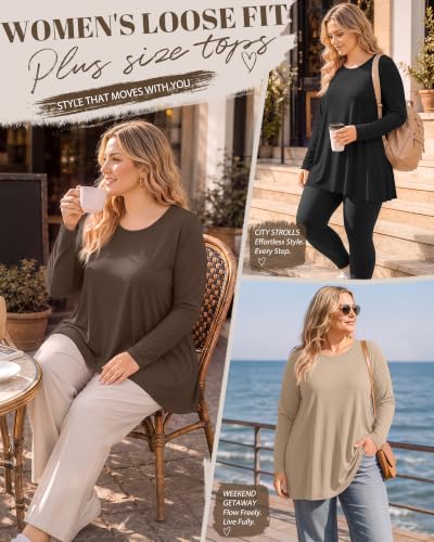 Evervibe 3 Pack Womens Plus Size Tunic Tops - color: Black, Brown, Khaki, size: 4X-Large