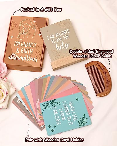 Levfla Pregnancy and Birth Affirmation Cards Wooden Engraved Labor Comb - size: Affirmation Cards & Comb