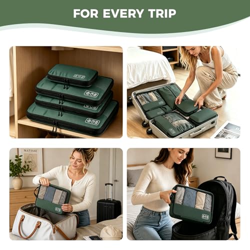 8-Piece Compression Packing Cubes for Travel, Organize Travel Essentials - color: Avocado Green-8 Set