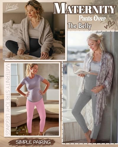 3 Pack Women's Maternity Pants Home Lounge Pajamas - color: Black, Pink, Light Heather Gray, size: Medium