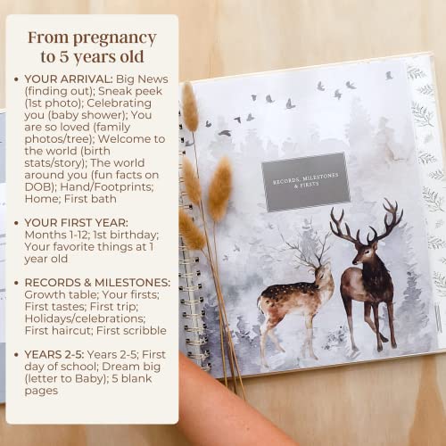 Peachly Unisex Baby Memory Book - First Year Baby Book Keepsake - color: natural linen