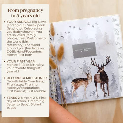 Peachly Unisex Baby Memory Book - First Year Baby Book Keepsake - color: natural linen