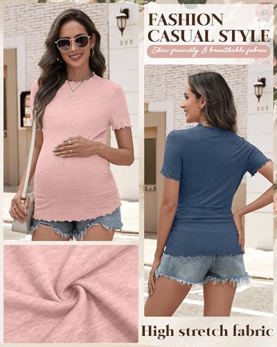Ficerd 4 Pack Women's Maternity Pregnancy Tops - color: Black, Light Green, Light Pink, Gray Blue, size: Small