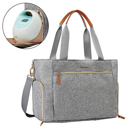 mommore Breast Pump Bag for Spectra S1/S2 & Medela, Diaper Travel Tote - color: Light Grey