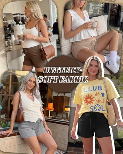 4 Pack Women's Maternity Casual Shorts - color: Brown, Apricot, Light Gray, Black, size: Large