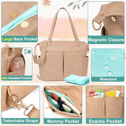 MOMINSIDE Diaper Bag Tote Convertible Diaper Bag Backpack Tote Leather - color: Camel