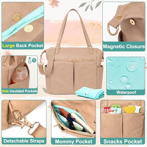 MOMINSIDE Diaper Bag Tote Convertible Diaper Bag Backpack Tote Leather - color: Camel
