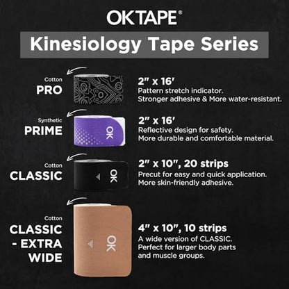 OK TAPE Extra Wide Kinesiology Tape for Shoulder, Back, Precut Strips - color: Purple, size: 1 Roll