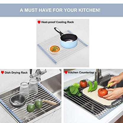 MECHEER Over The Sink Dish Drying Rack, Stainless Steel Roll Up Dish Drying Rack Kitchen Dish Rack Sink Drying Rack, Foldable Dish Drainer, 17.5''x13.7'' - size: 17.5''x13.7''