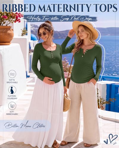 Maternity Long Sleeve Shirt Pregnancy Top - color: Army Green, size: Small