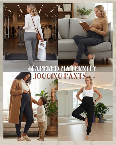 Oakgarden 3 Pack Women's Maternity Pants Over the Belly Joggers - color: Black, Dark Mixed Gray, Light Mixed Gray, size: Small
