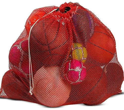 Mesh Equipment Bag, Adjustable, Cord Closure, 32"x36" and 24”x36” - color: Red, size: 32" x 36"