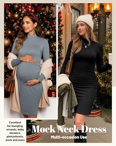 3 Pack Women's Maternity Dresses Long Sleeve Dresses - color: Black, Light Gray, Army Green, size: XX-Large