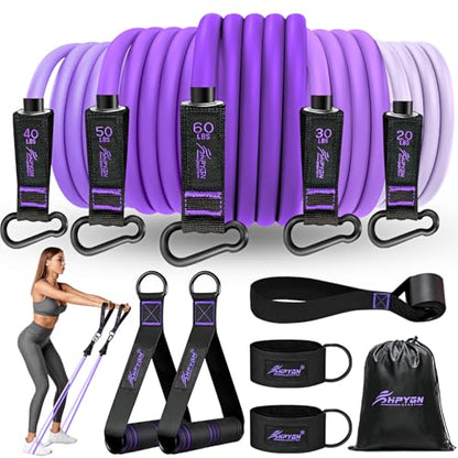 HPYGN Resistance Bands with Handles, 150 lb Exercise Bands for Home Workout - color: purple, style: 200LBS