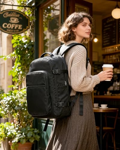coofay Vacuum Backpack Travel with Pump, Airline Approved Carry On Backpack - color: A-black