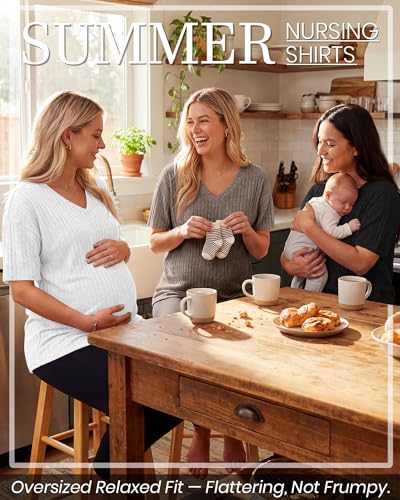 Huukeay 3 Pack Women's V Neck Nursing T-Shirts - color: Light Coffee, White, Black, size: X-Large