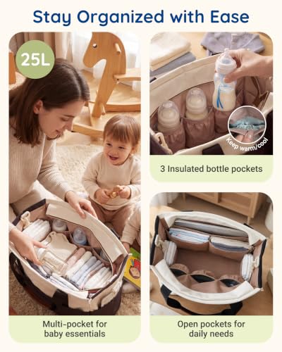 mommore Canvas Travel Tote Bag Large Diaper Bag Tote Stylish - color: Forest Green