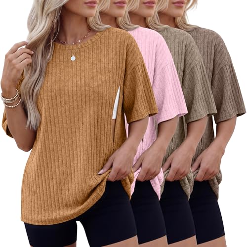 Huukeay 4 Pack Women's Nursing Shirts - color: Ginger Yellow, Light Pink, Khaki, Light Coffee, size: Medium