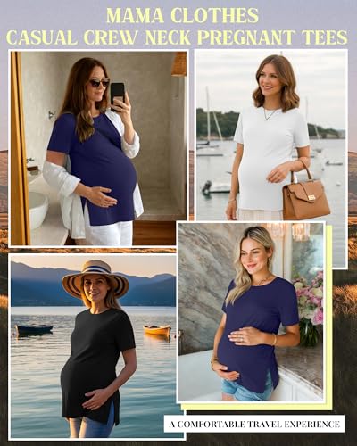 Ficerd 3 Pack Women's Maternity T Shirts - color: Black, White, Navy Blue, size: Medium