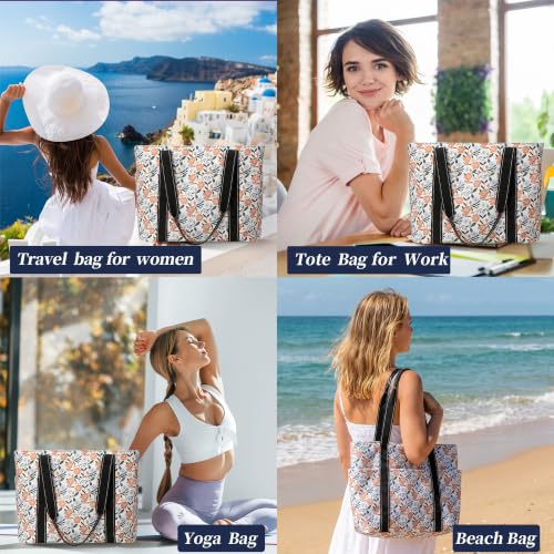 Tote Bag for Women with LaptopCompartment & Cup Holder - color: Amber Blooms