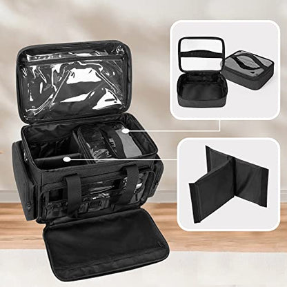 BAFASO Makeup Bag with 2 Removable Pouches and Detachable Dividers, Black - color: Black