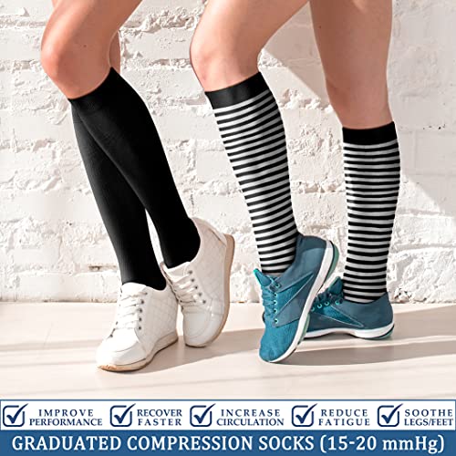 FEYHAY Copper Compression Socks (3 Pairs) 15-20 mmHg Circulation is Best Athletic & Daily for Men & Women, Running, Climbing - color: 10 Stripe, size: Small-Medium