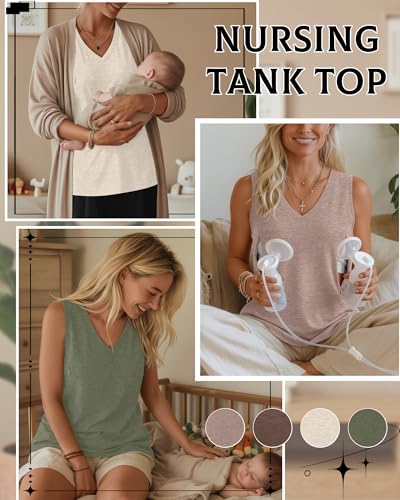 4 Pack Womens Nursing Tank Tops - color: Sage Green, Cream, Coffee, Light Khaki, size: X-Large