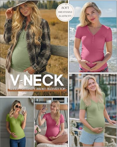 3 Pack Women's Maternity Shirts - color: Avocado Green, Light Green, Rose Pink, size: X-Large