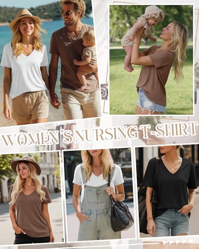 3 Pack Women's Nursing Tops Breastfeeding Shirts - color: Black, White, Coffe, size: Large