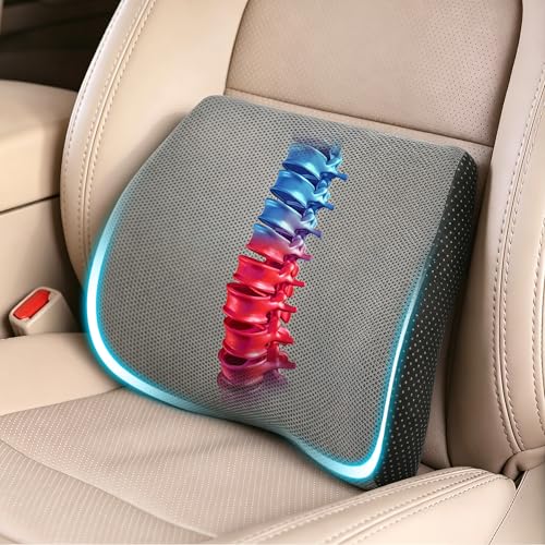 Lumbar Support Pillow for Car & Office Chair - High-Density Memory Foam Back Cushion for Sciatica & Lower Back Pain Relief - Non-Slip Support for Long Commutes & Desk Workers (Gray) - color: Gray