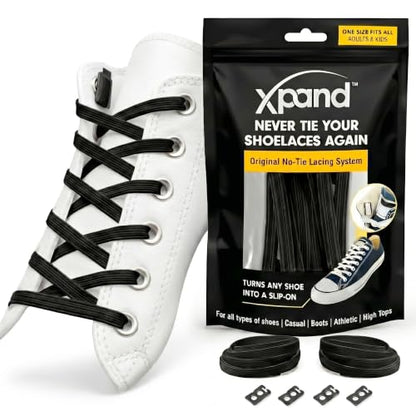 Xpand No Tie Elastic Shoe Laces for Sneakers - Shoelaces for Adults & Kids - color: 2. Black