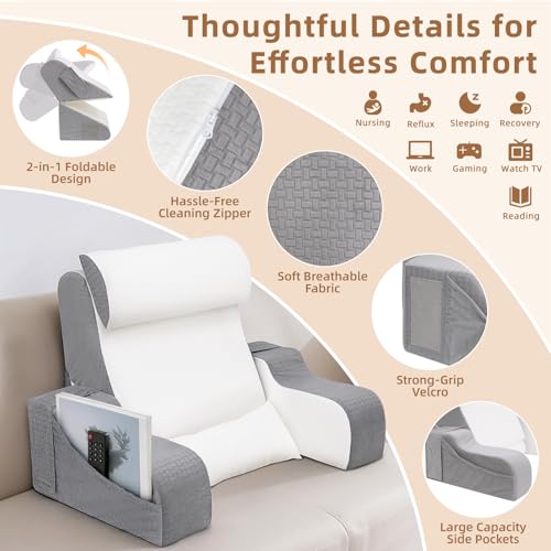 Foldable Reading Pillow for Sitting in Bed Adult, White/Grey, 19" - color: White/Grey-5pcs